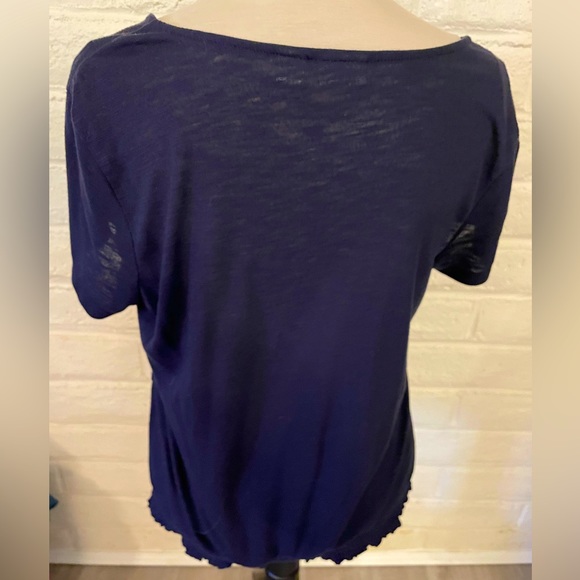 Cato Navy Boat necked T-shirt with lace overlay on front, short sleeves, size XL - Picture 2 of 4
